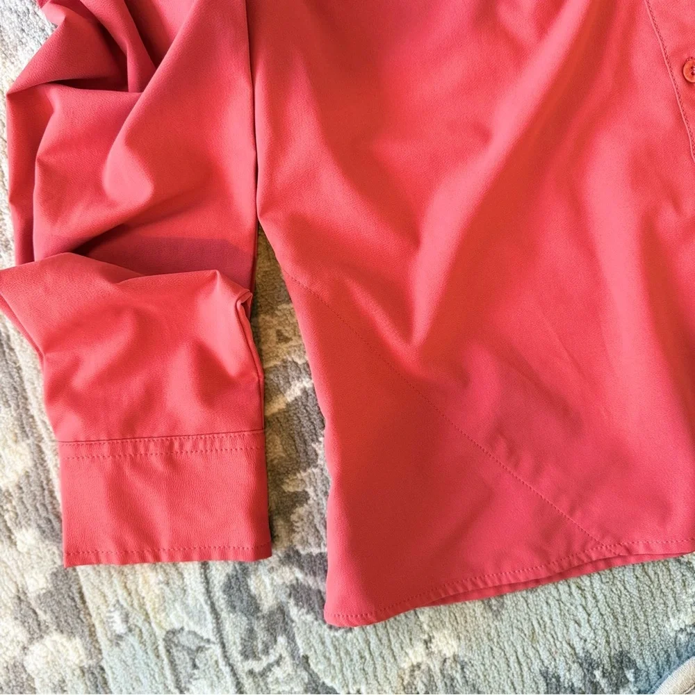 The North Face Coral Pink Button-Up Shirt Women Large Outdoor Hiking Lightweight